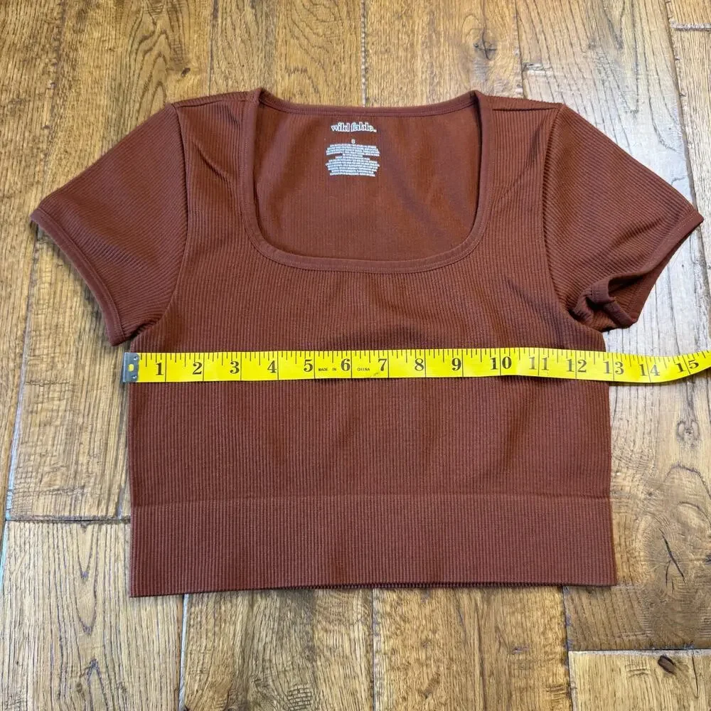 Lot of 2 Wild Fable Seamless Crop Top Ribbed Knit Scoop Neck Sz S Brown Black - Picture 4 of 7